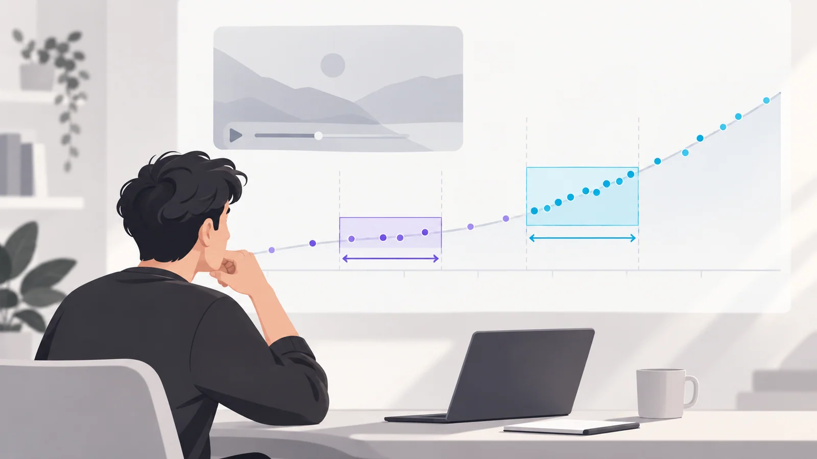 Creator comparing YouTube view gains across equal time windows rather than raw lifetime views